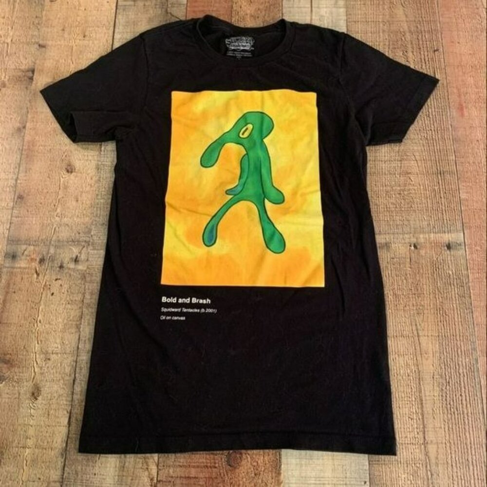 spongebob squarepants bold and brash squidward abstract art black shirt small